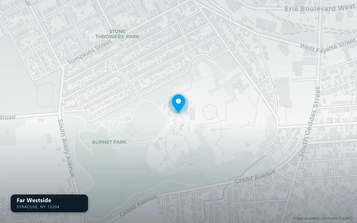 Map of Far Westside, Syracuse NY 13204, a basement waterproofing service area