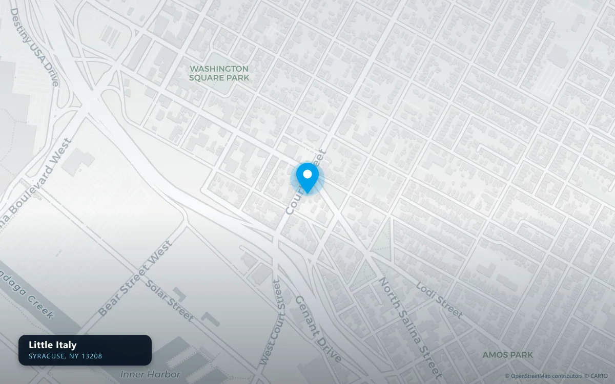 Map of Little Italy, Syracuse NY 13208, a basement waterproofing service area