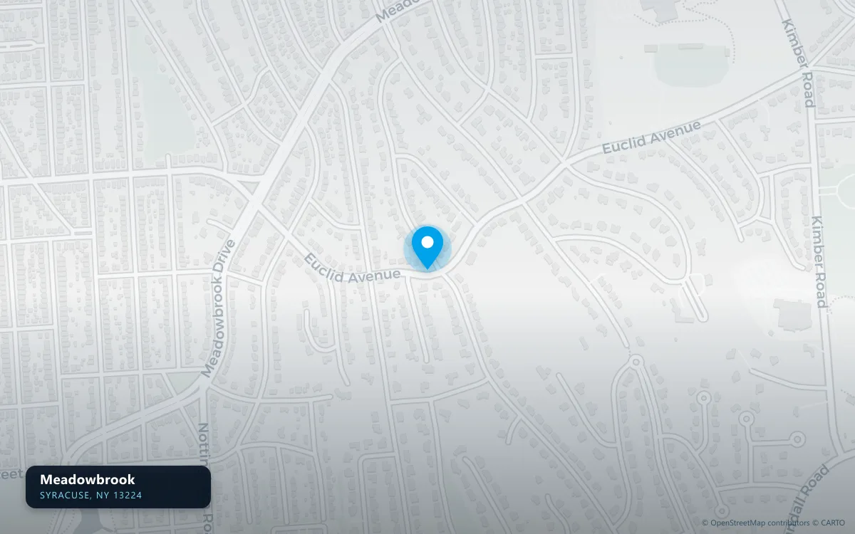 Map of Meadowbrook, Syracuse NY 13224, a basement waterproofing service area