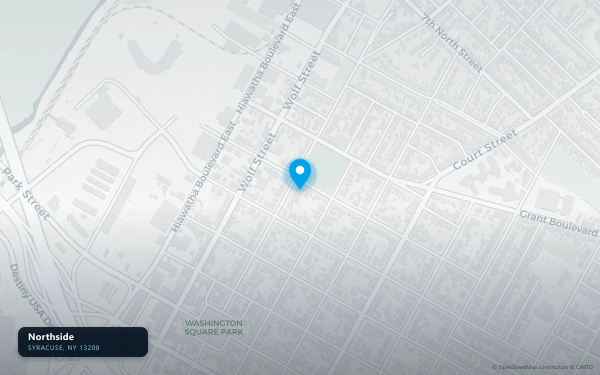 Map of Northside, Syracuse NY 13208, a basement waterproofing service area