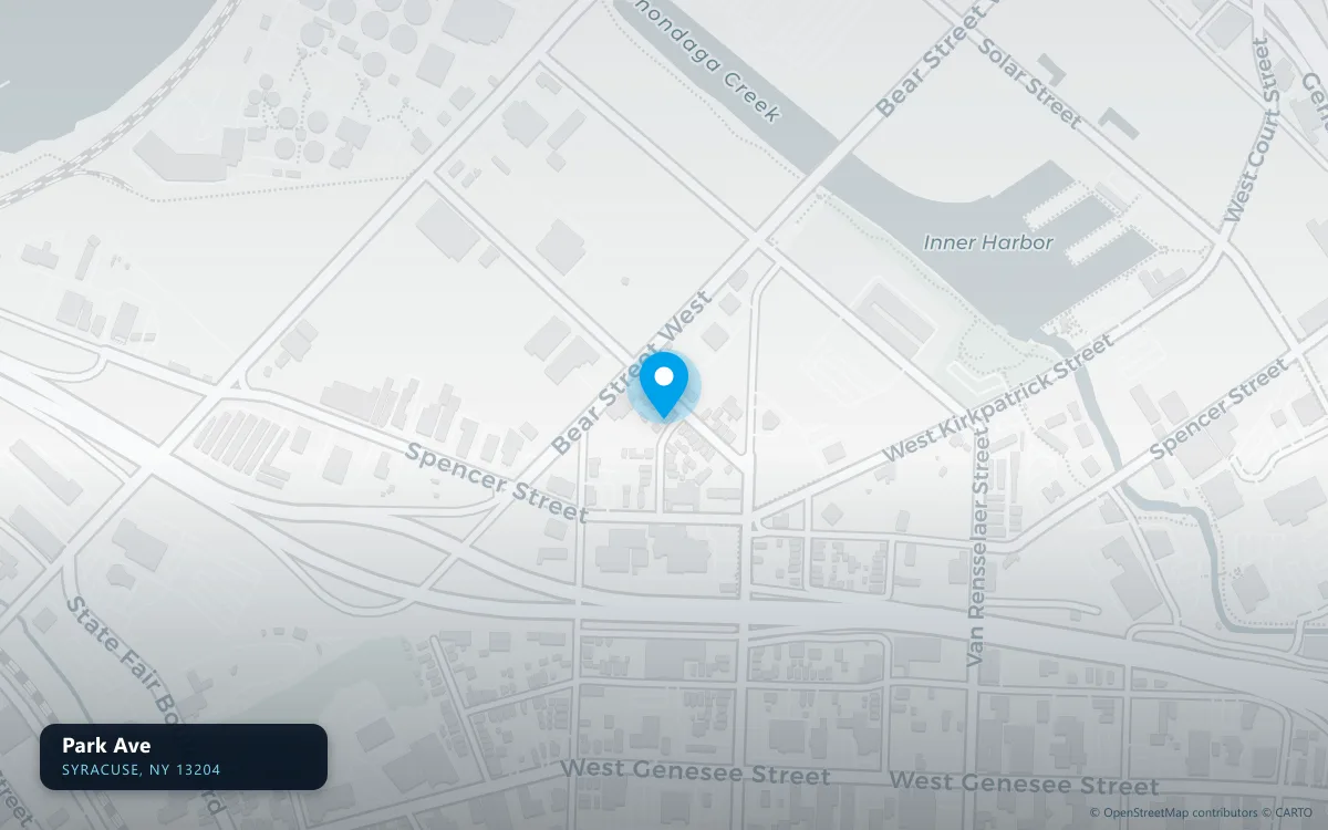 Map of Park Ave, Syracuse NY 13204, a basement waterproofing service area