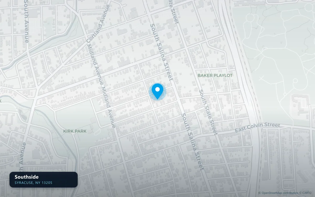 Map of Southside, Syracuse NY 13205, a basement waterproofing service area