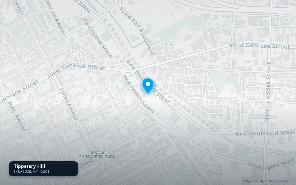 Map of Tipperary Hill, Syracuse NY 13204, a basement waterproofing service area