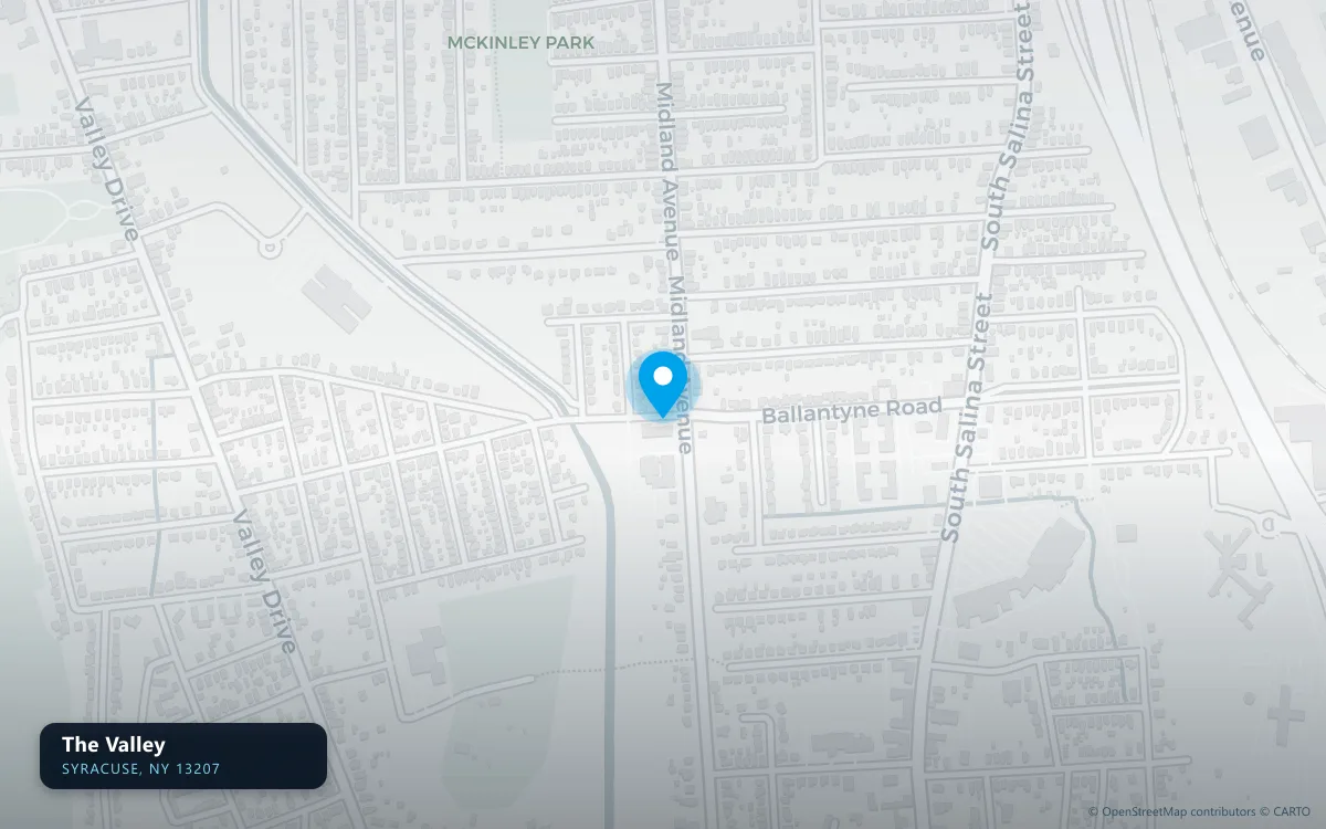 Map of The Valley, Syracuse NY 13207, a basement waterproofing service area