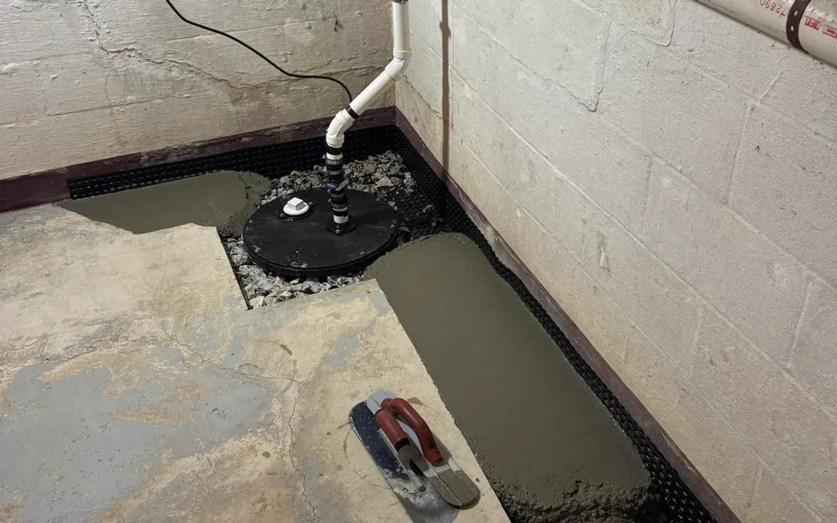 Below-slab drain tile in washed stone, basement waterproofing in Syracuse, NY